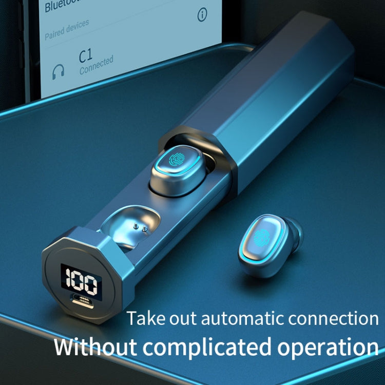 Écouteurs Bluetooth sans fil C1 Bluetooth 5.0 TWS à affichage numérique tactile avec boîtier de chargement, cheminée circulaire